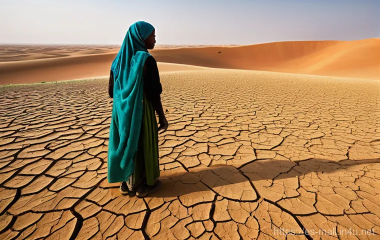 말리와 사하라 사막화 문제 - Image Prompt 1: The Weight of the Desert's Advance** 말리와 사하라 사막화 문제 - Image Prompt 1: The Weight of the Desert's Advance**