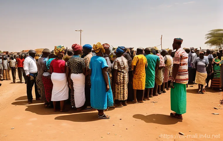 말리와 서아프리카 경제 공동체 ECOWAS - **A West African Border Crossing - A Tale of Two Blocs**
A poignant, realistic photograph depict...