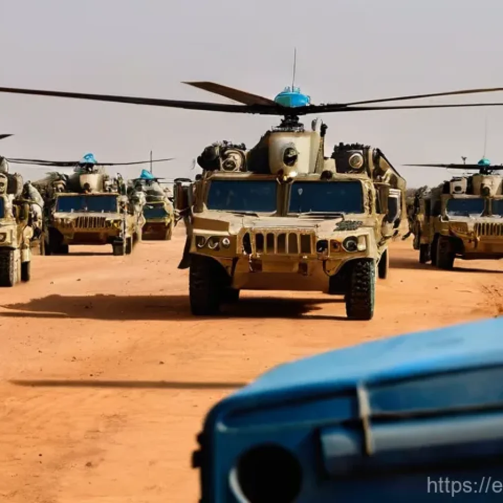 말리의 군사력과 국방 정책 - **Prompt:** A vivid, transitional scene set in a dusty, vast landscape in Mali. In the foreground, a...