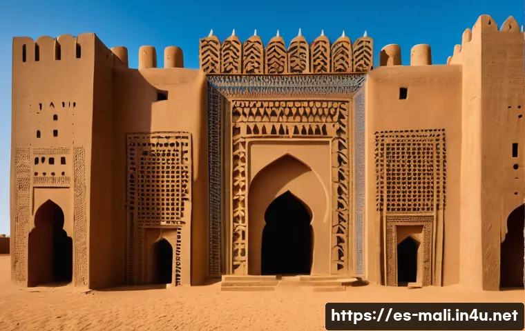 젠네 모스크 - **Prompt:** A majestic, wide-angle view of the Great Mosque of Djenné under a clear, vibrant blue sk...