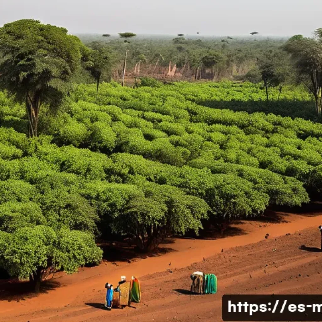말리에서 벌어지는 환경 문제 - A rural Malian landscape showing a stark contrast between a dense, vibrant forest on one side and a ...